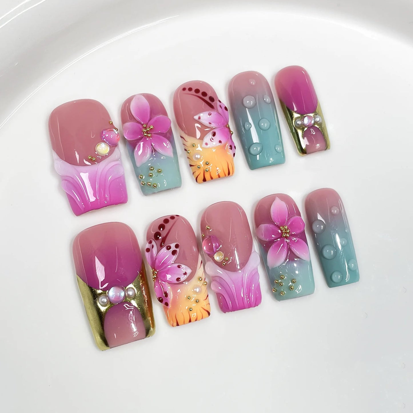 10Pcs Champagne Nails