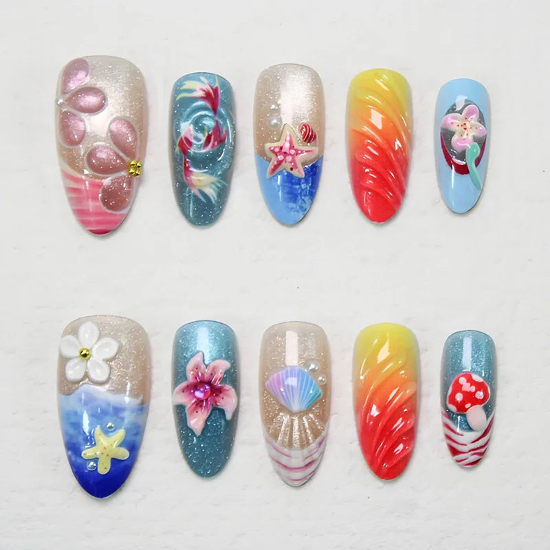 10pcs Blue Handmade Nail