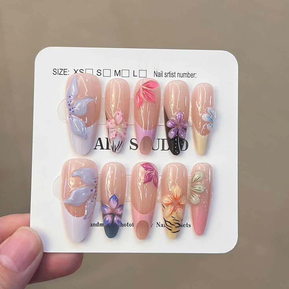 Luxury  long-sized flower Leopard Nails