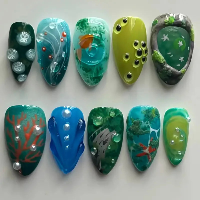 10pcs Blue Handmade Nail