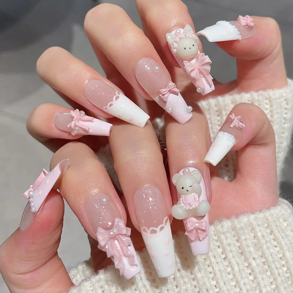 10pcs Long Trapezoid Handmade Nails