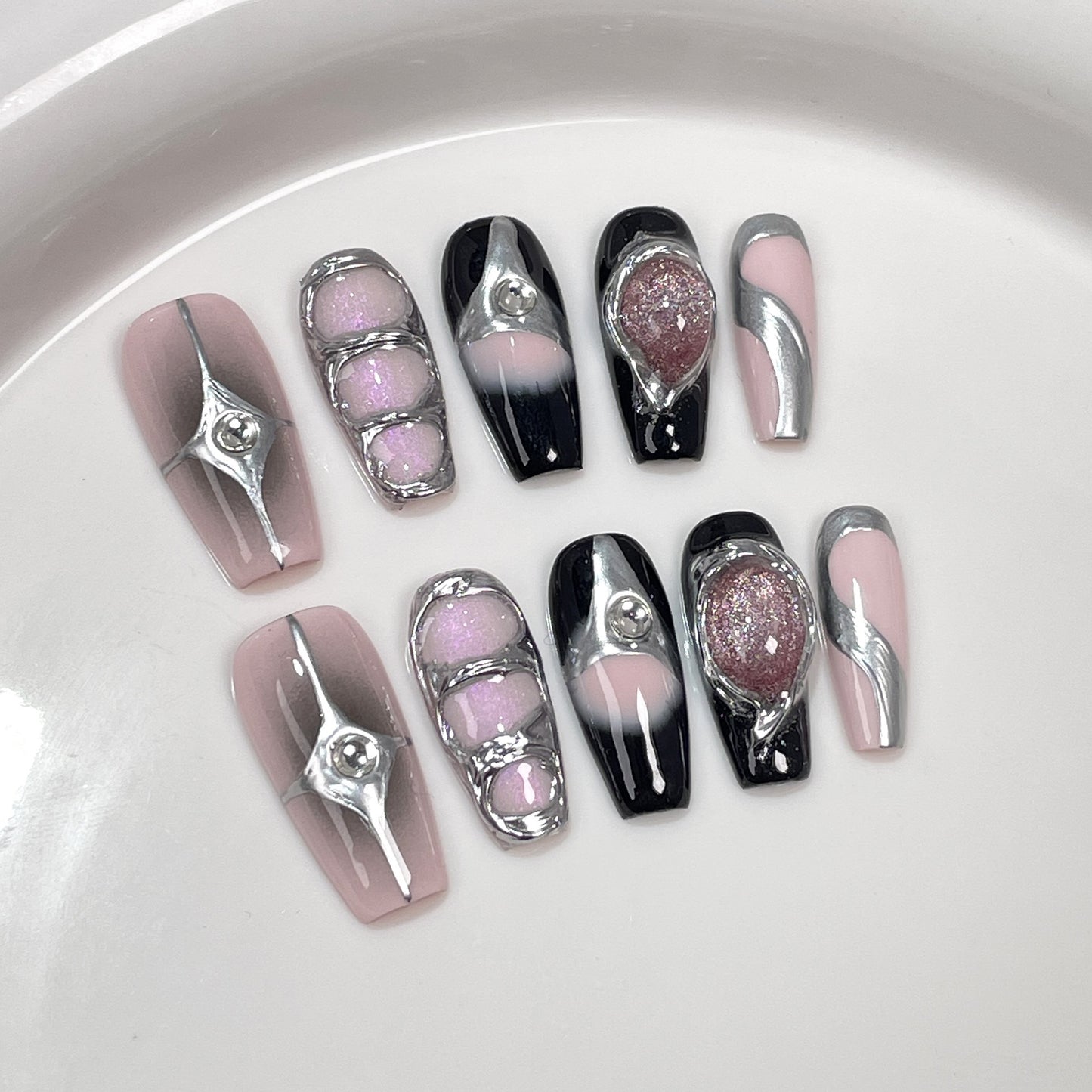 10Pcs Black Nails