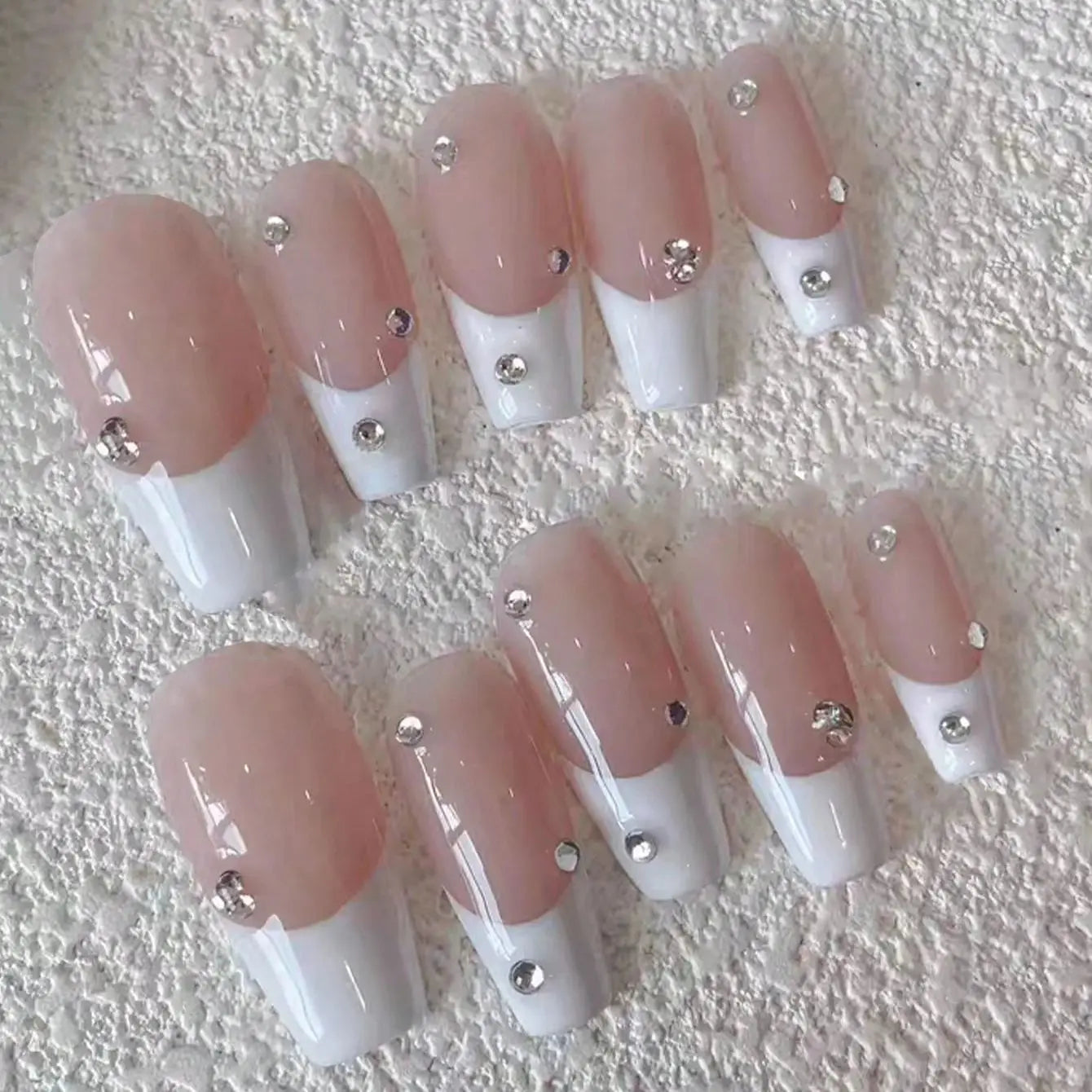10pcs Handmade Pink White Nails