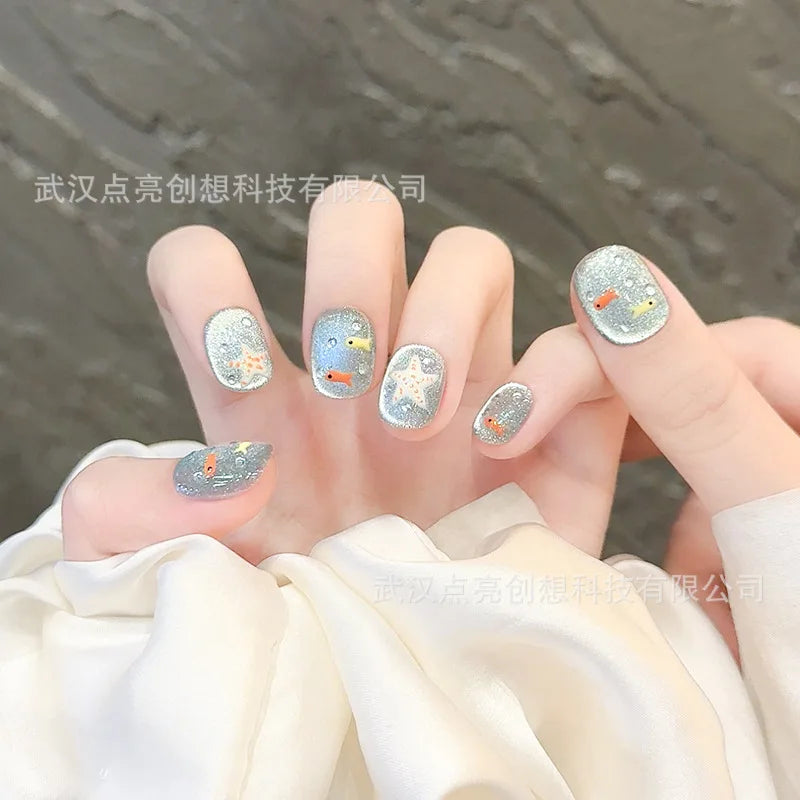 10pcs - Blue Glossy Fish & Bubbles