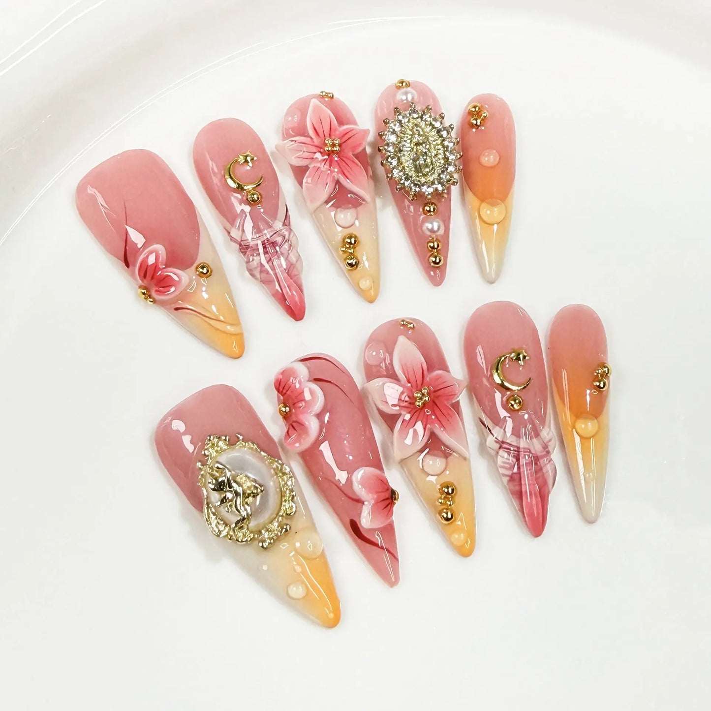 10Pcs  Flower French Nail F