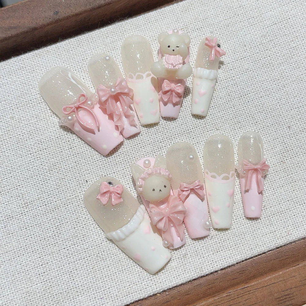 10pcs Long Trapezoid Handmade Nails