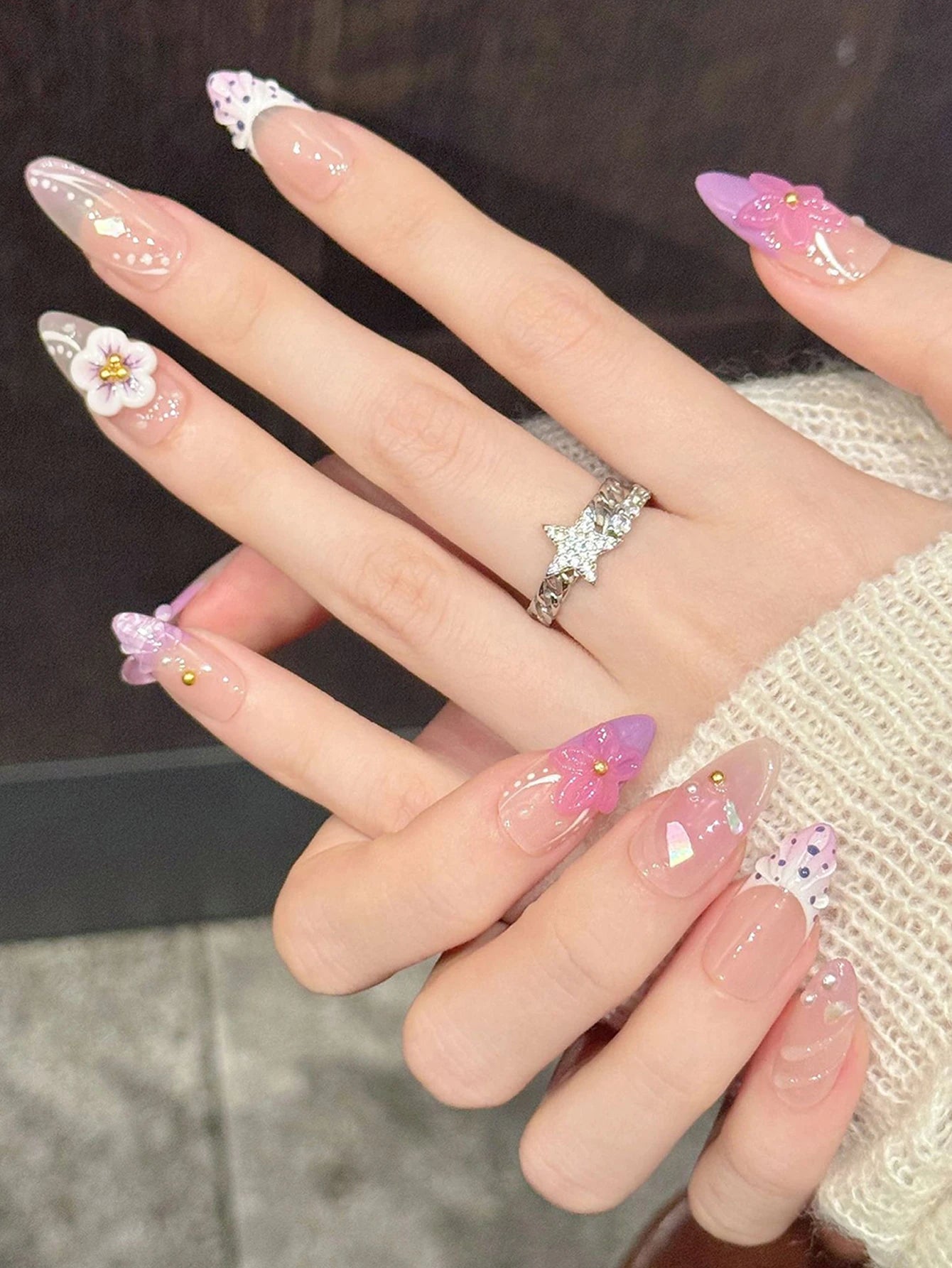 Pink Flower  Nail