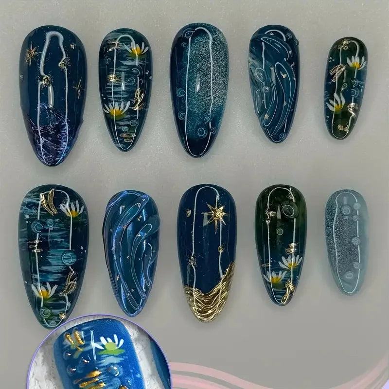 10pcs Blue Handmade Nail
