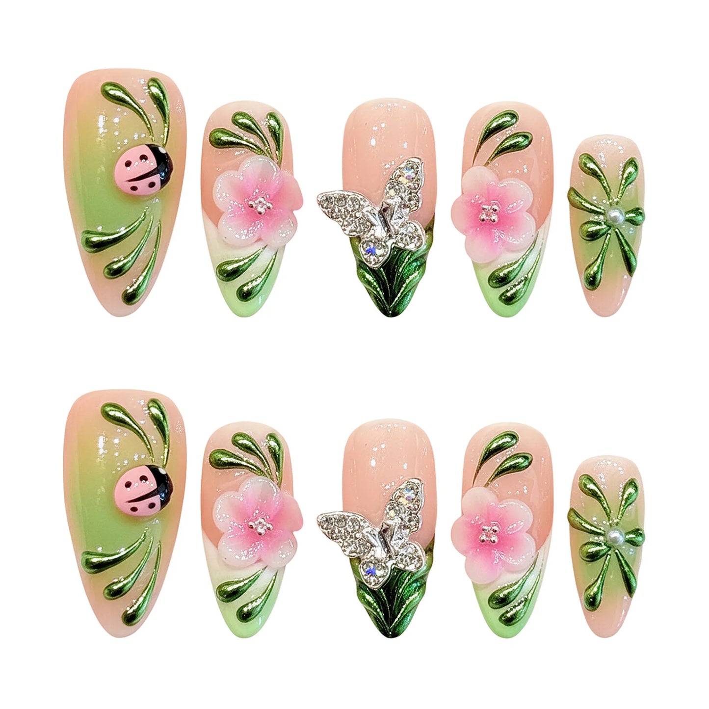 10PCS Pink Green Gradient