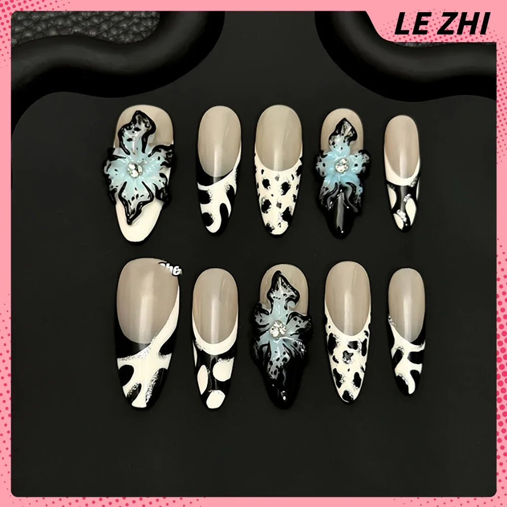 10Pcs Long Coffin Leopard Print