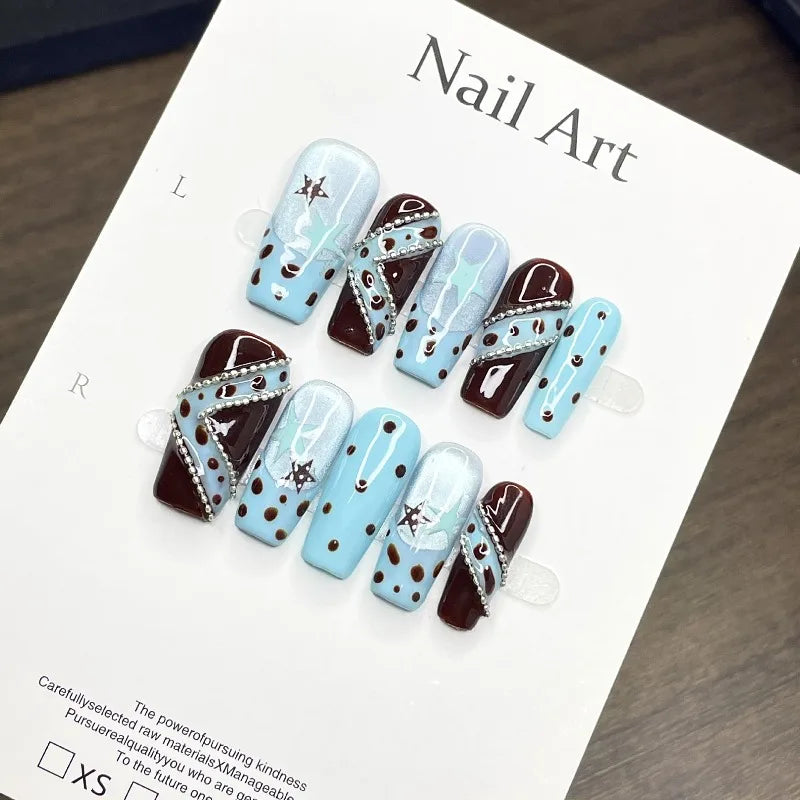 New Blue Cat Eye French Handmade Nails