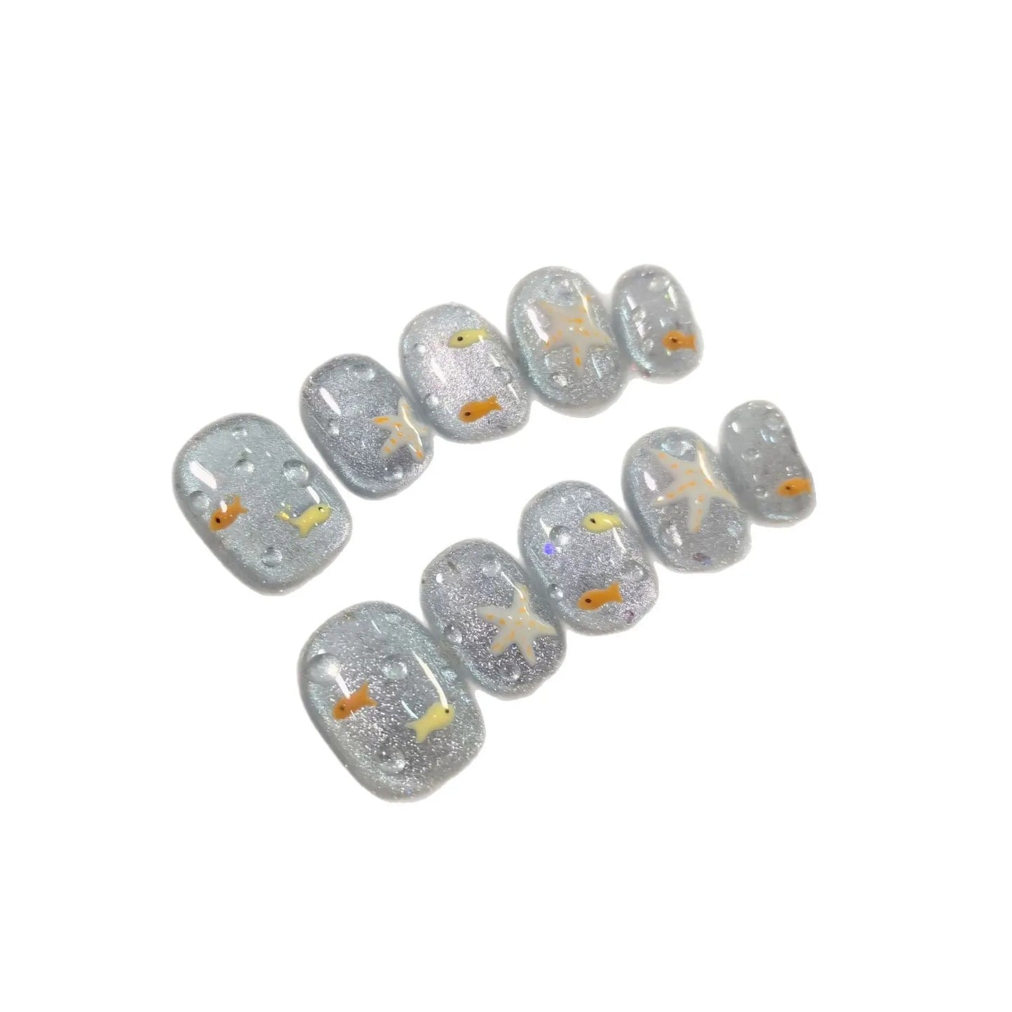 10pcs - Blue Glossy Fish & Bubbles