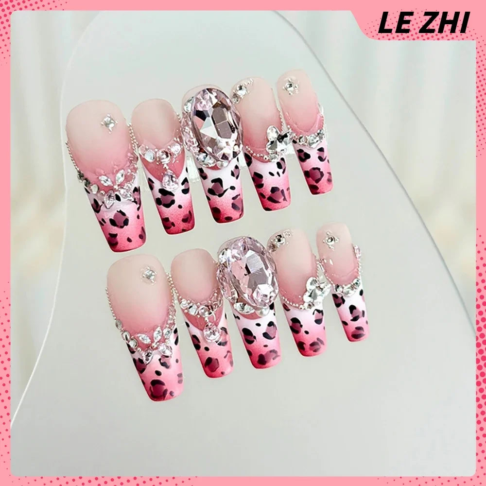 10Pcs Long Coffin Leopard Print