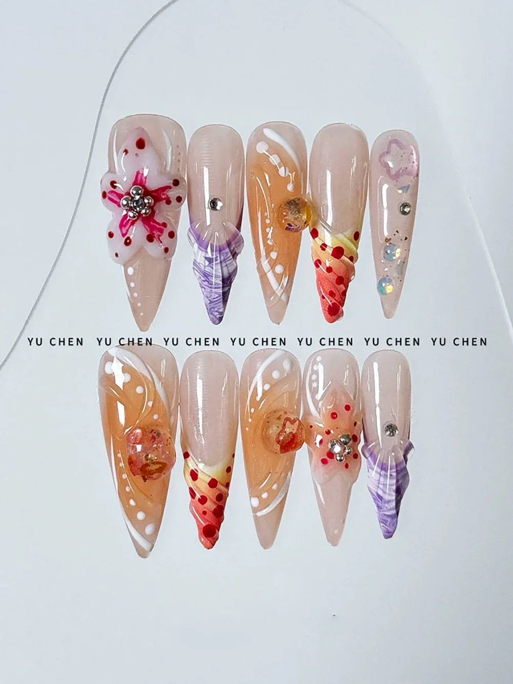 10Pcs Long Coffin Leopard Print