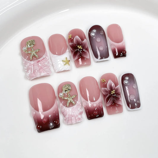 10Pcs Wine Red Nails