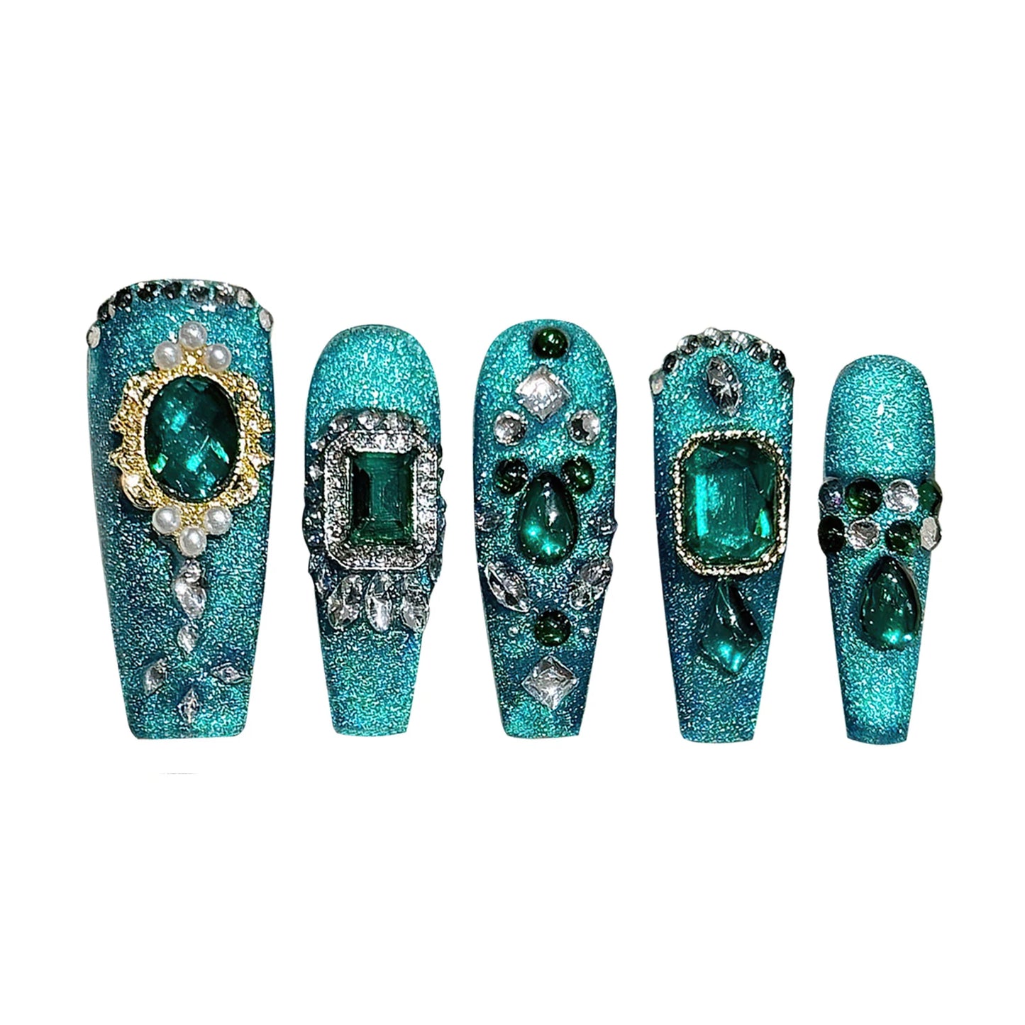 10pcs Handmade Emerald Nails