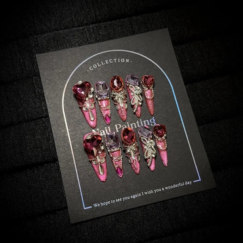 10PCS Winter Rose Red Nail