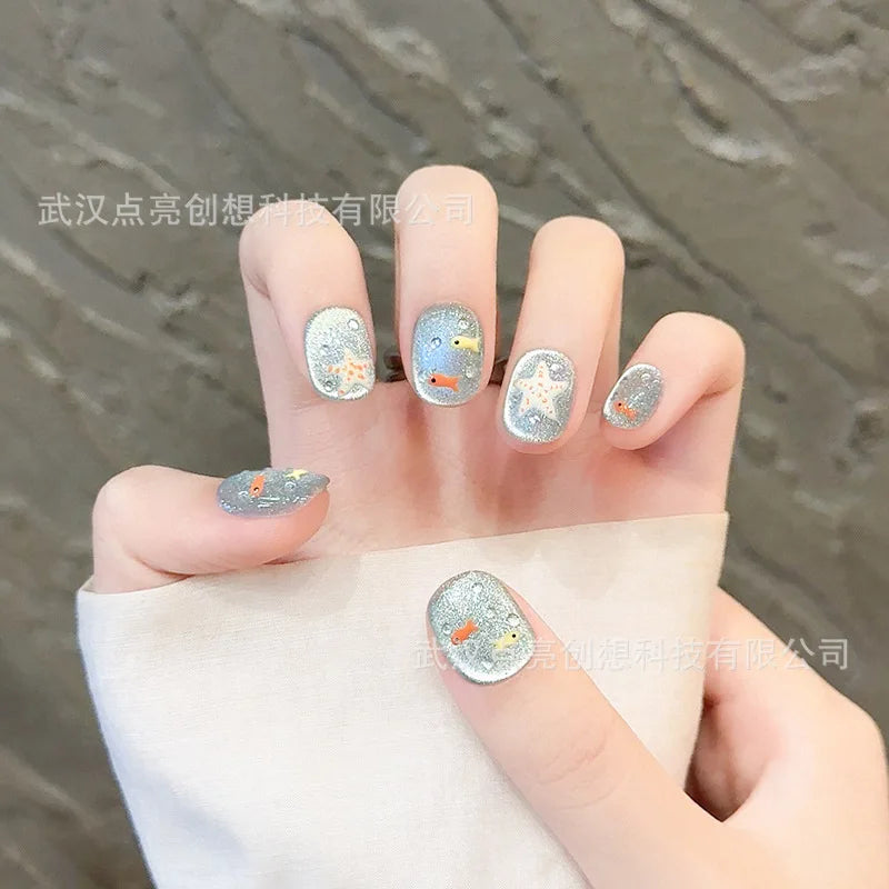 10pcs - Blue Glossy Fish & Bubbles