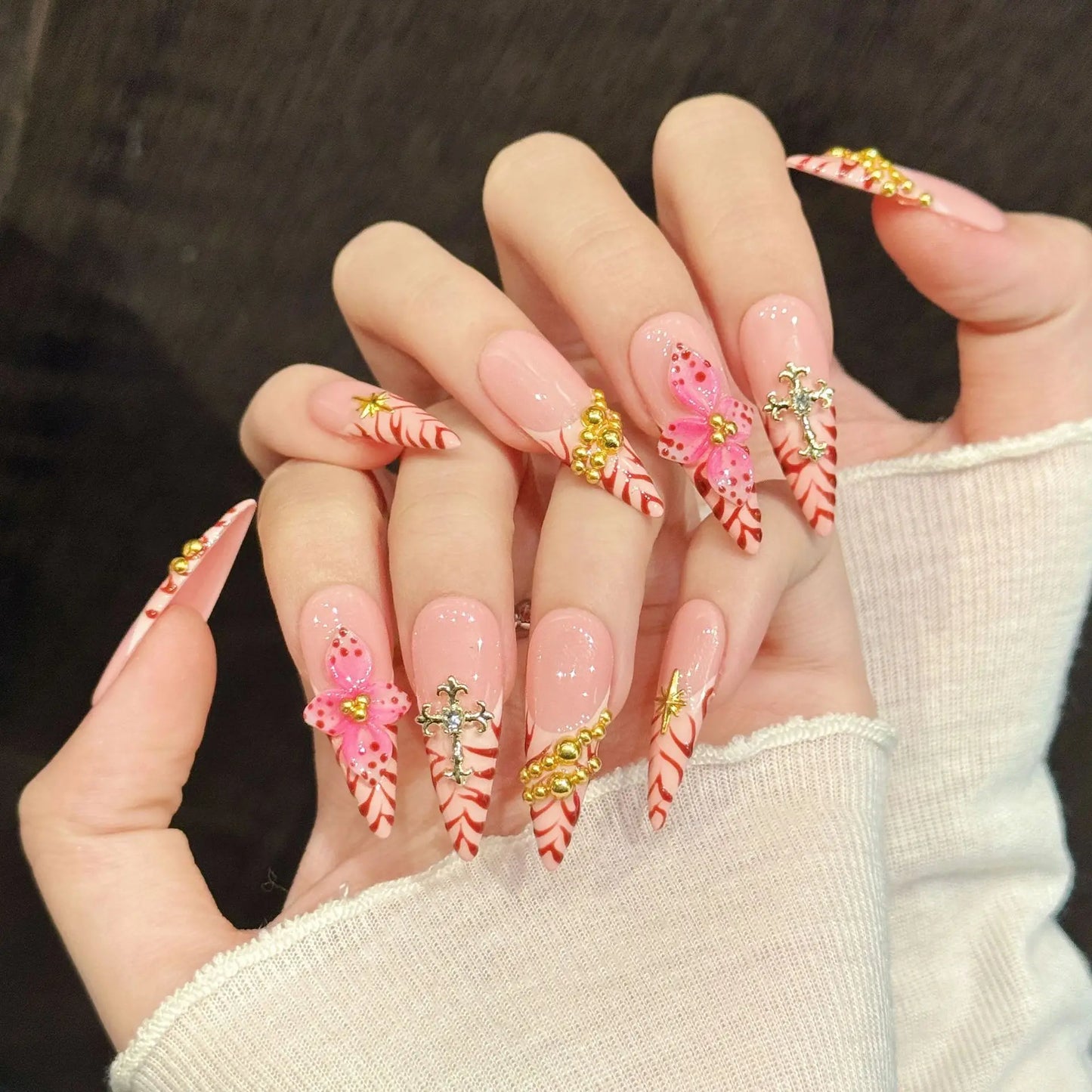 10Pcs French Flower Nails