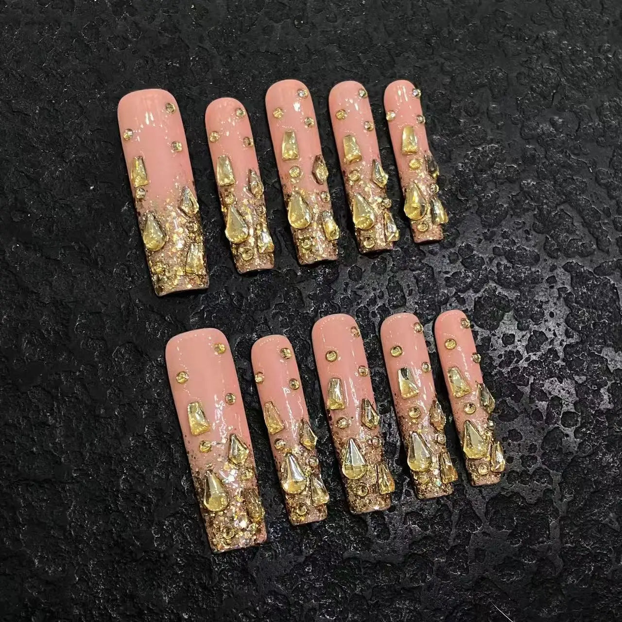 10pcs  Long pink and golden small diamonds