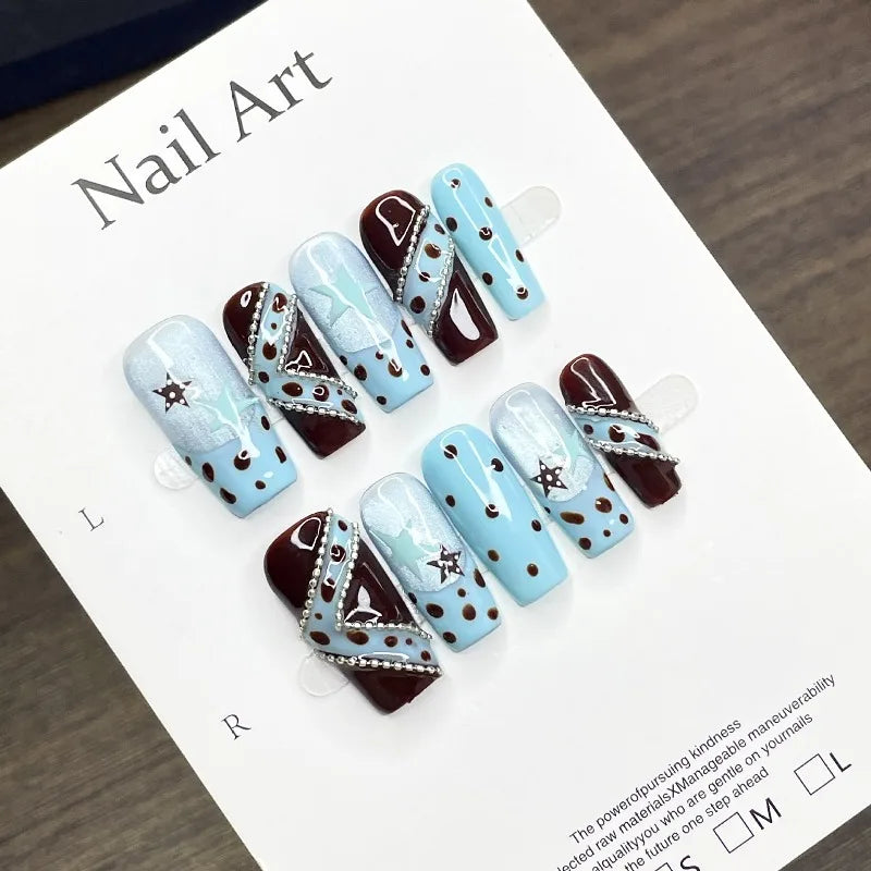 New Blue Cat Eye French Handmade Nails