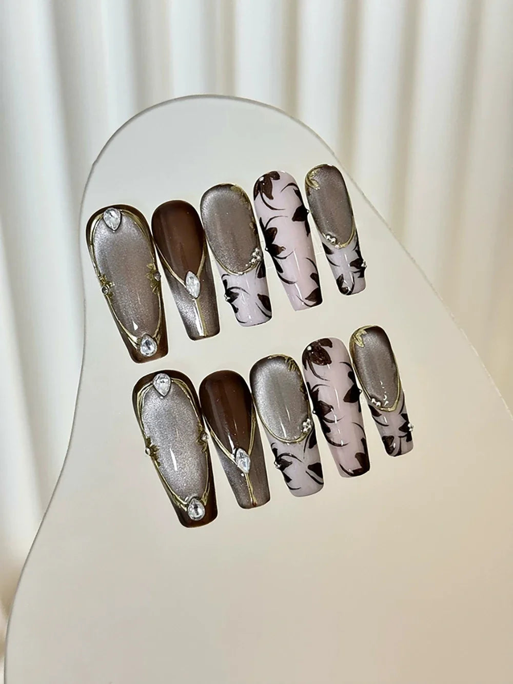 10Pcs Long Coffin Leopard Print