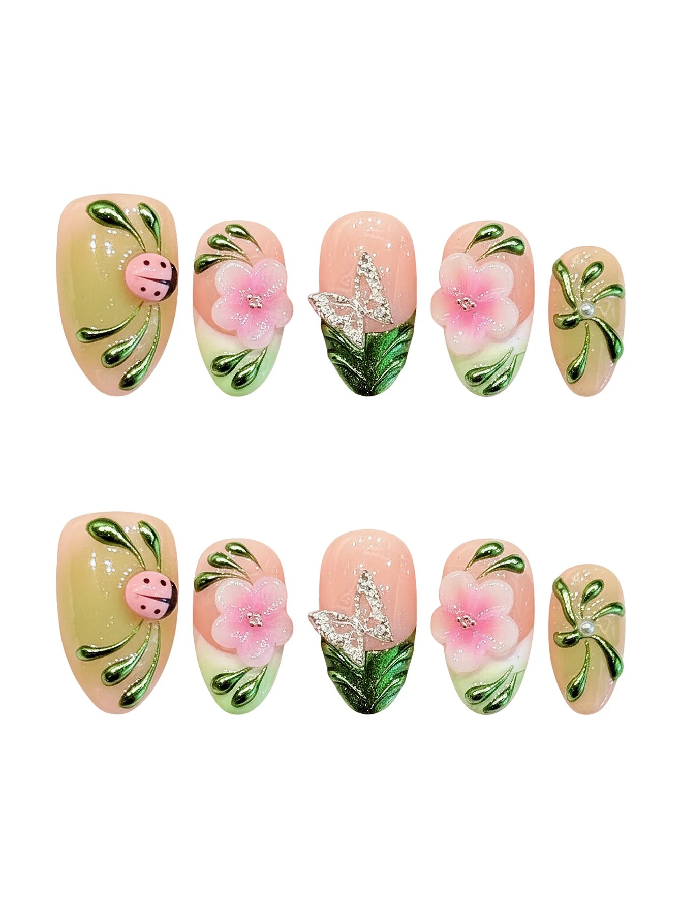 10PCS Pink Green Gradient