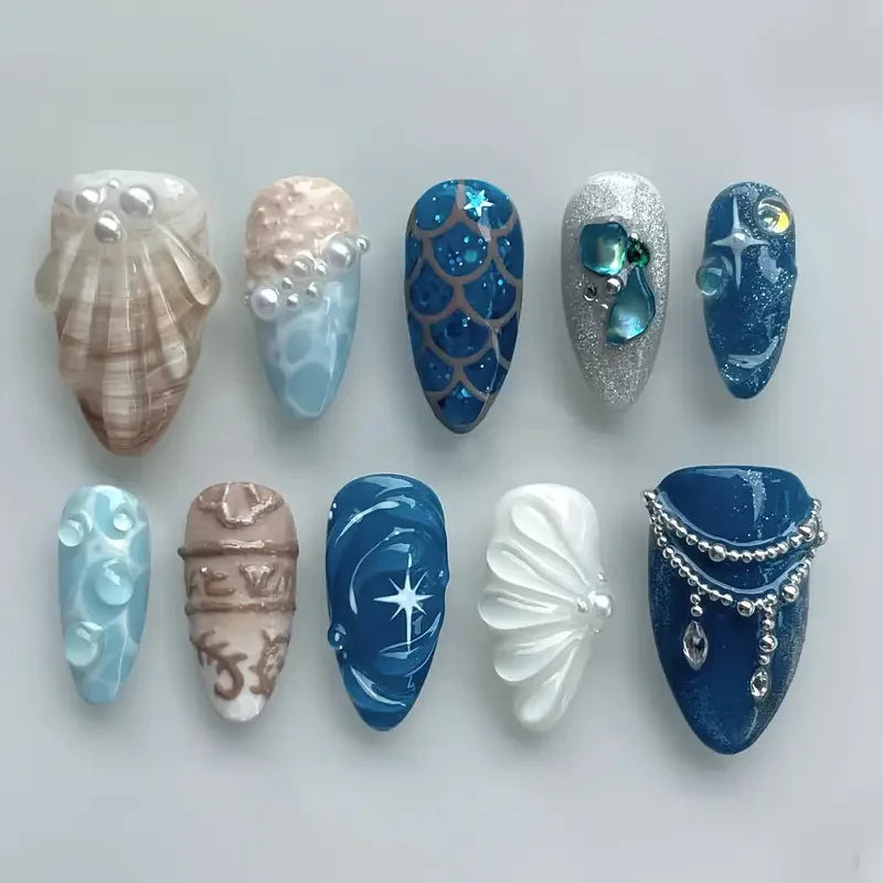 10pcs Blue Handmade Nail