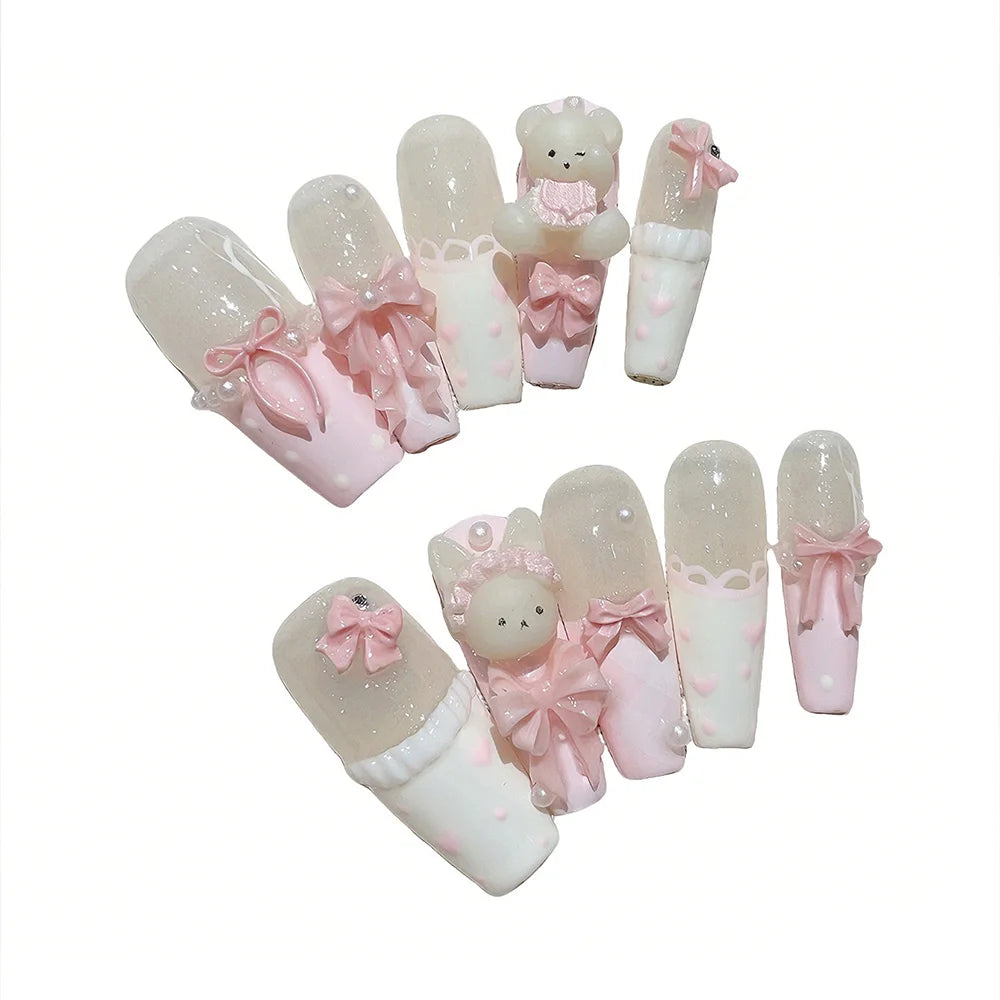 10pcs Long Trapezoid Handmade Nails
