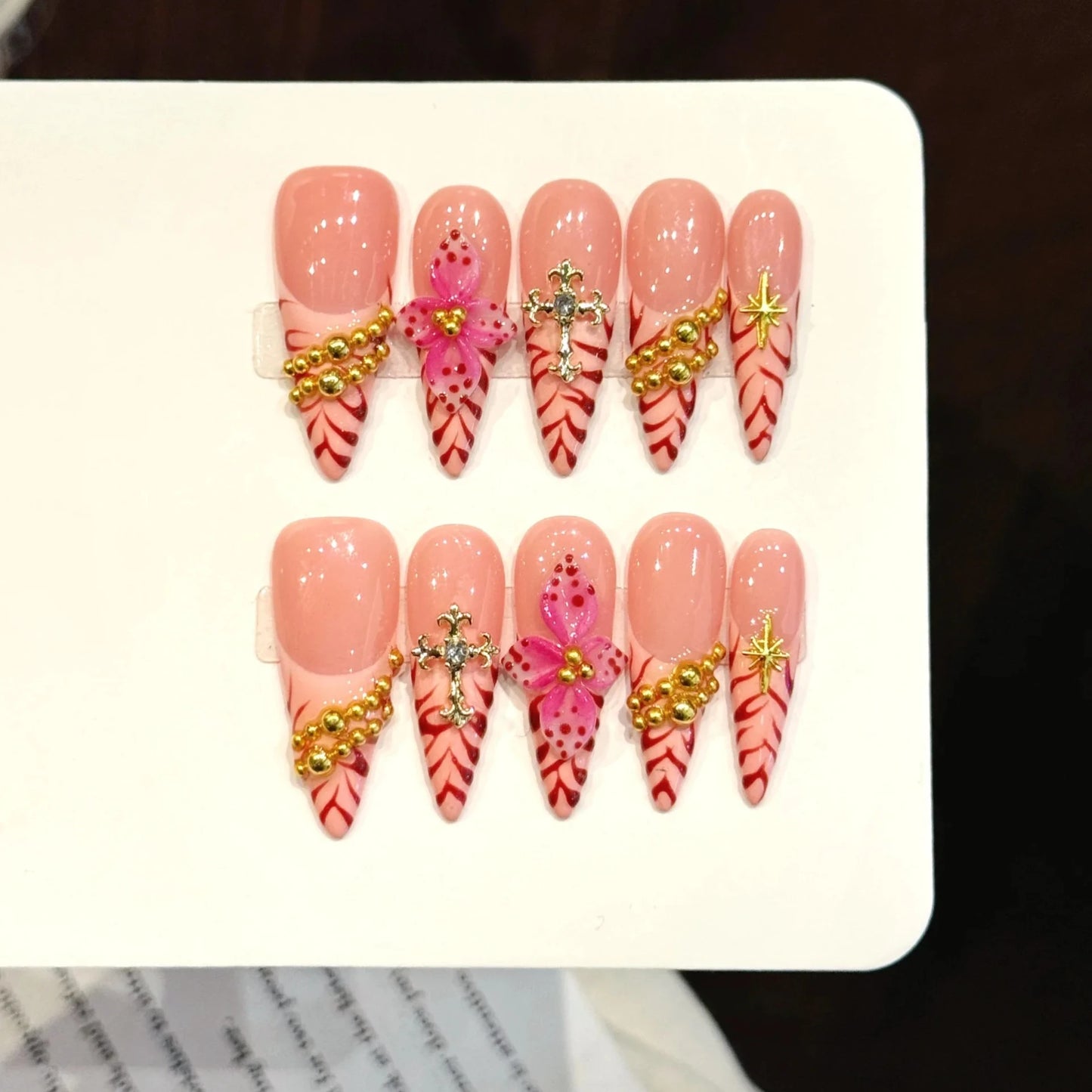 10Pcs French Flower Nails