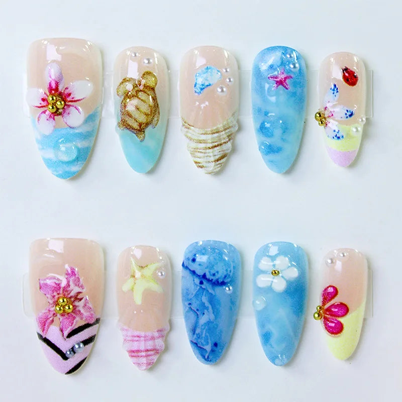 10pcs Blue Handmade Nail
