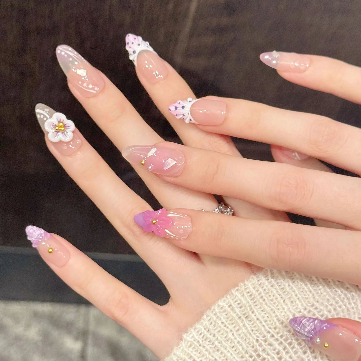 Pink Flower  Nail
