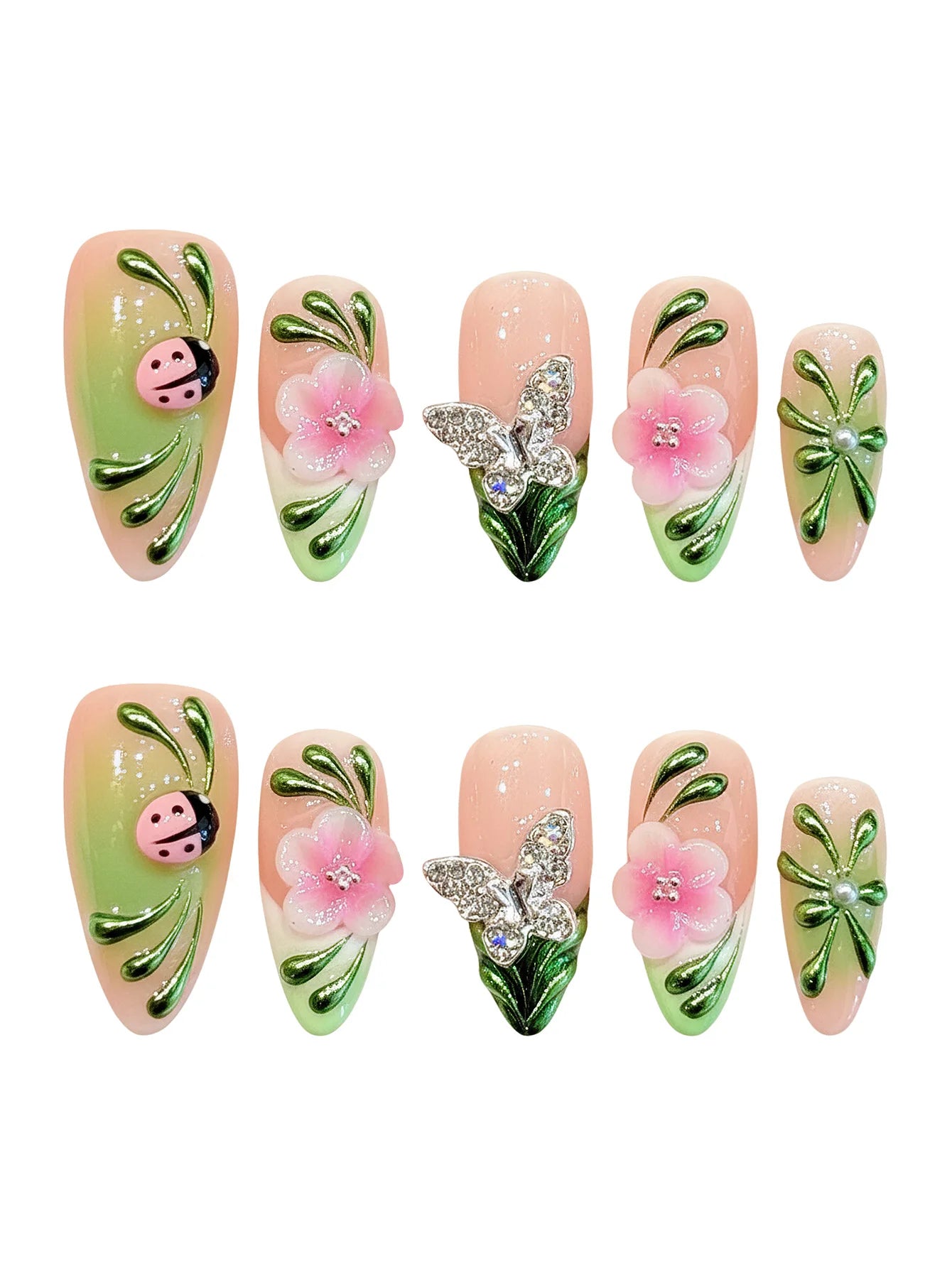10PCS Pink Green Gradient