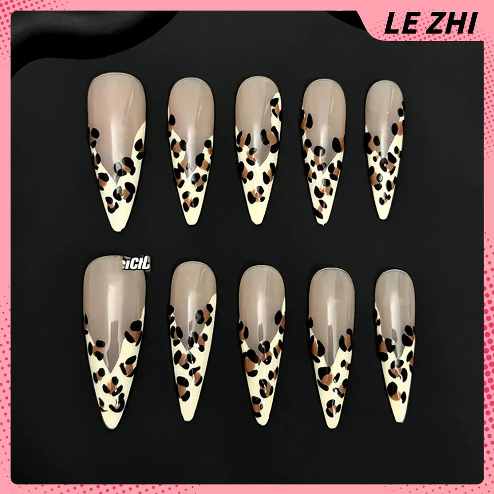 10Pcs Long Coffin Leopard Print