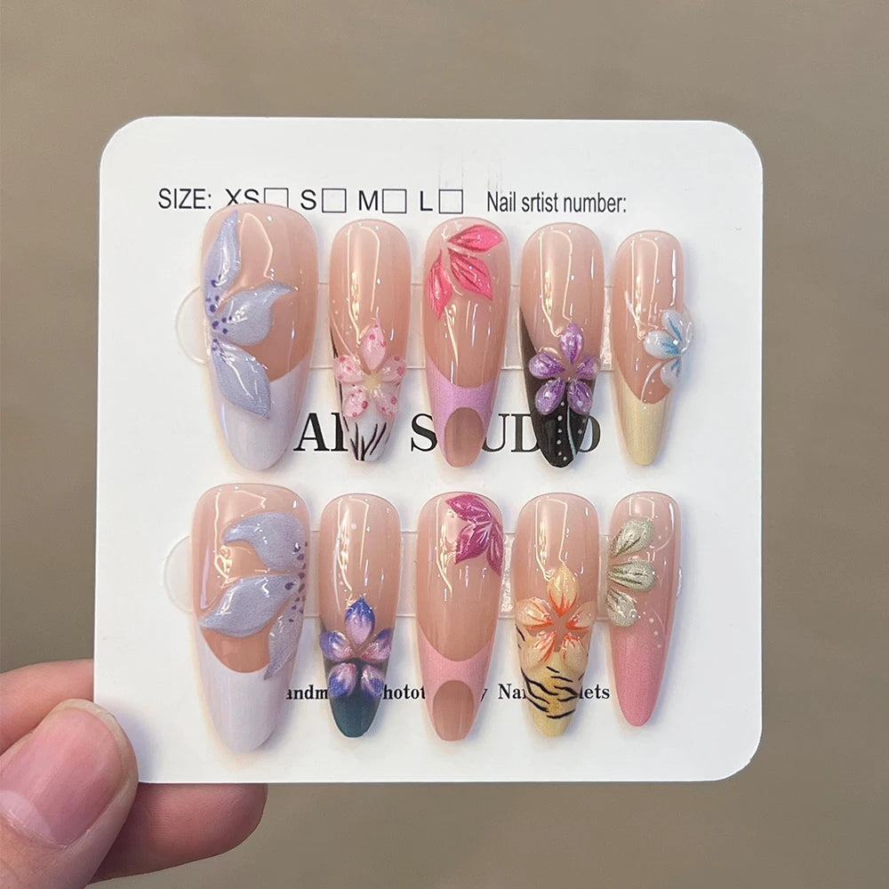 Luxury  long-sized flower Leopard Nails