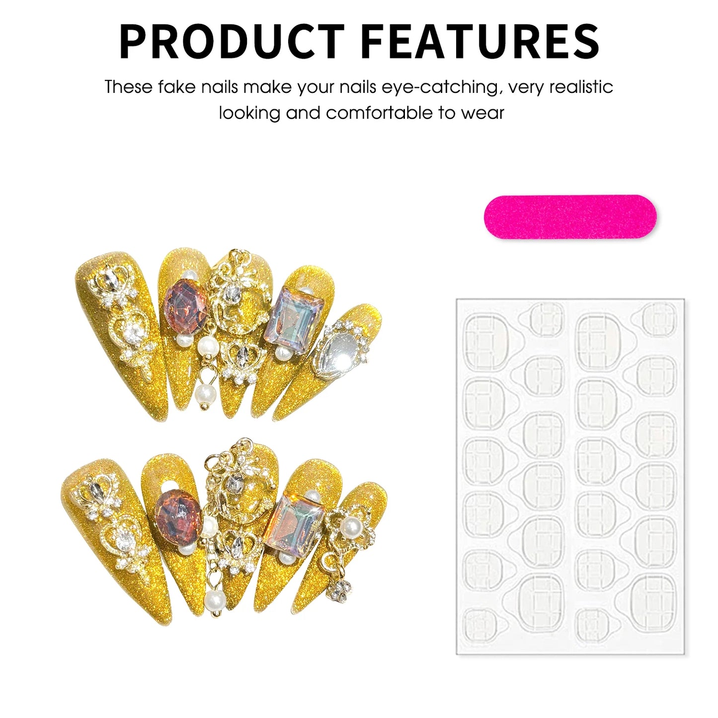 10pcs Gold Luxury Handmade Nail