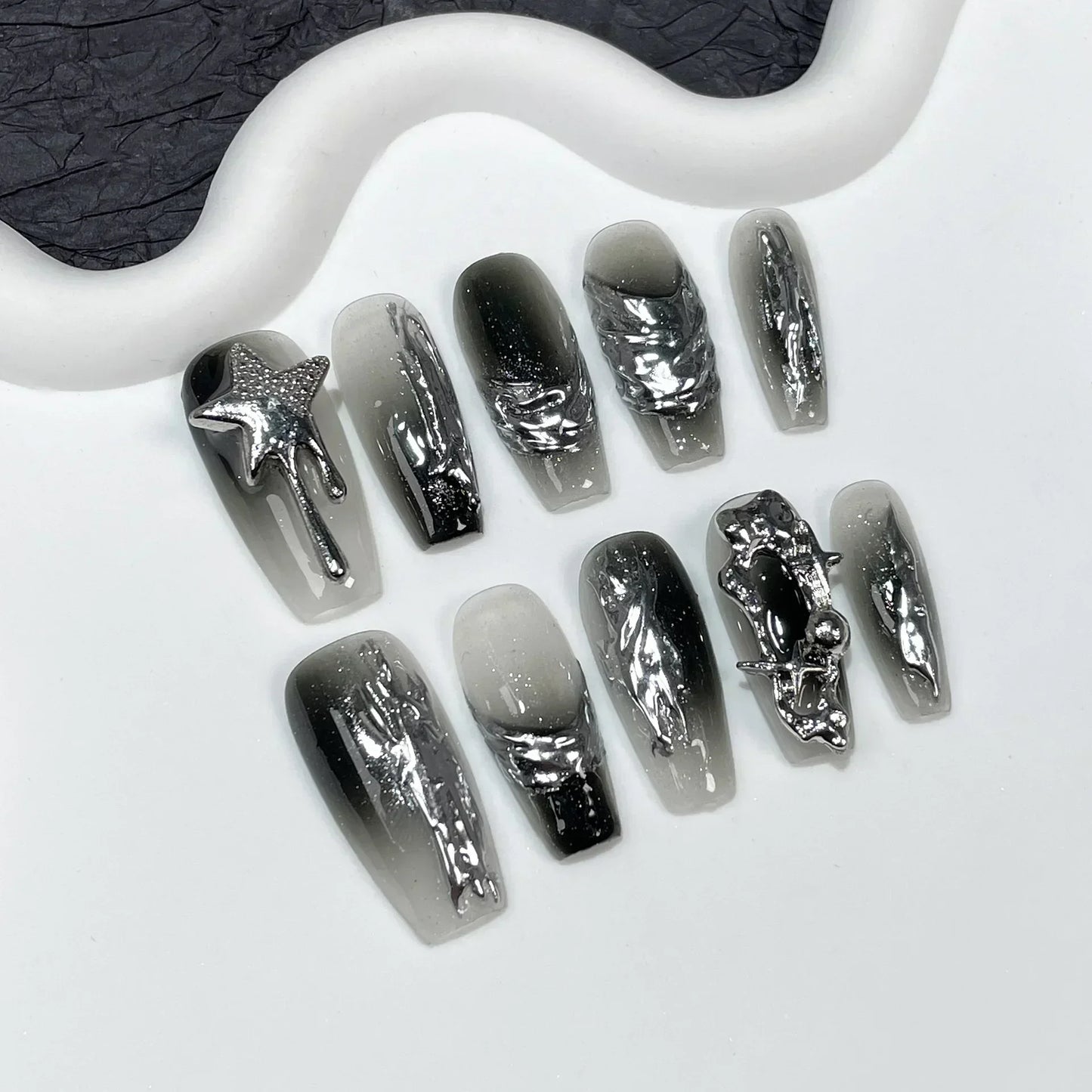 10Pcs Black Nails