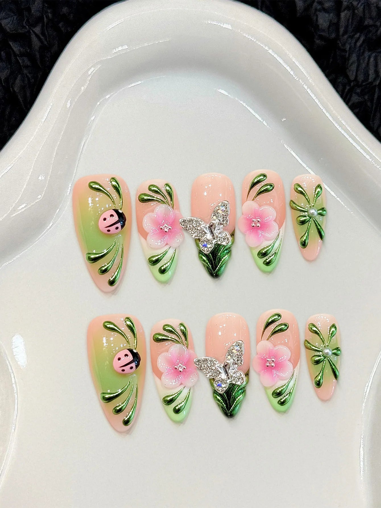 10PCS Pink Green Gradient