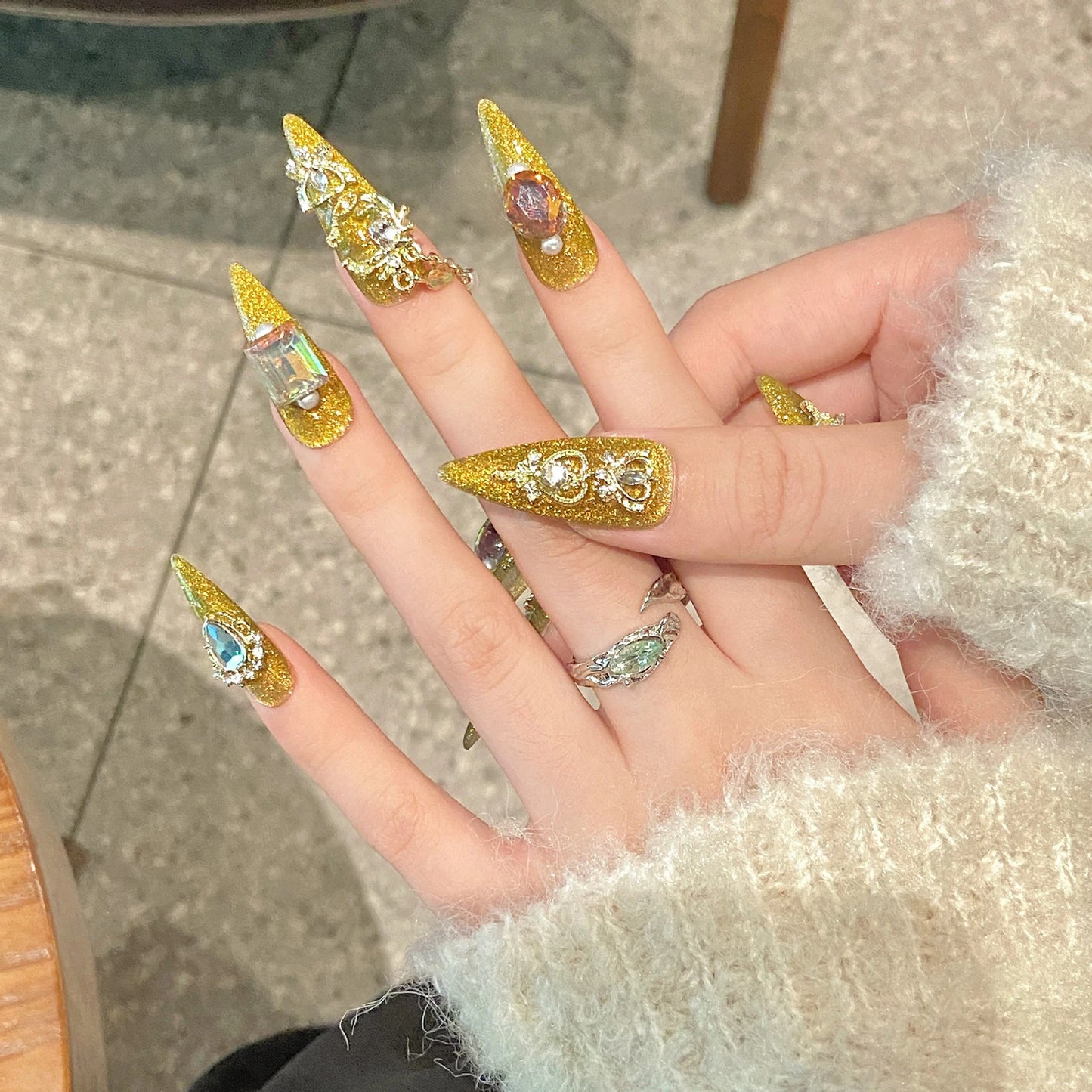 10pcs Gold Luxury Handmade Nail