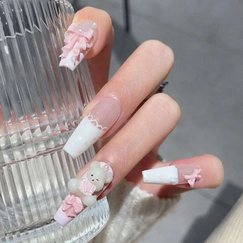 10pcs Long Trapezoid Handmade Nails