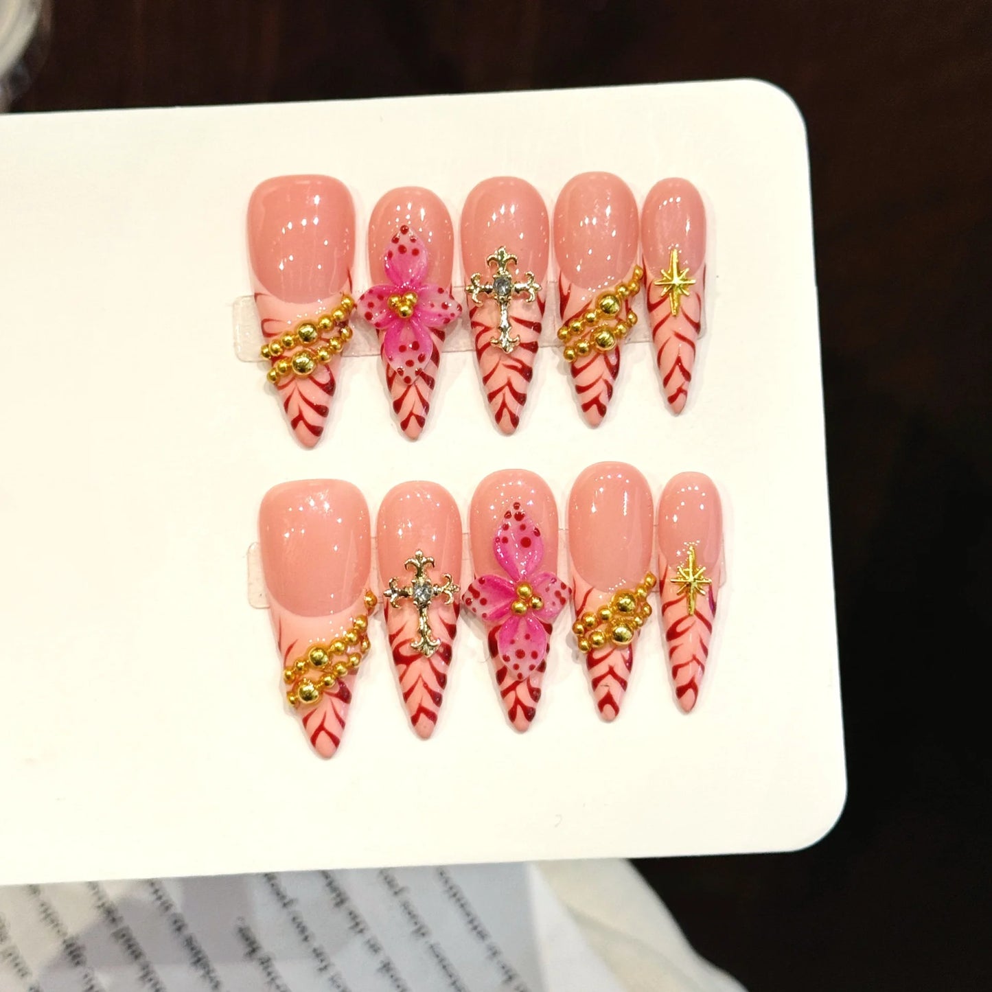 10Pcs French Flower Nails