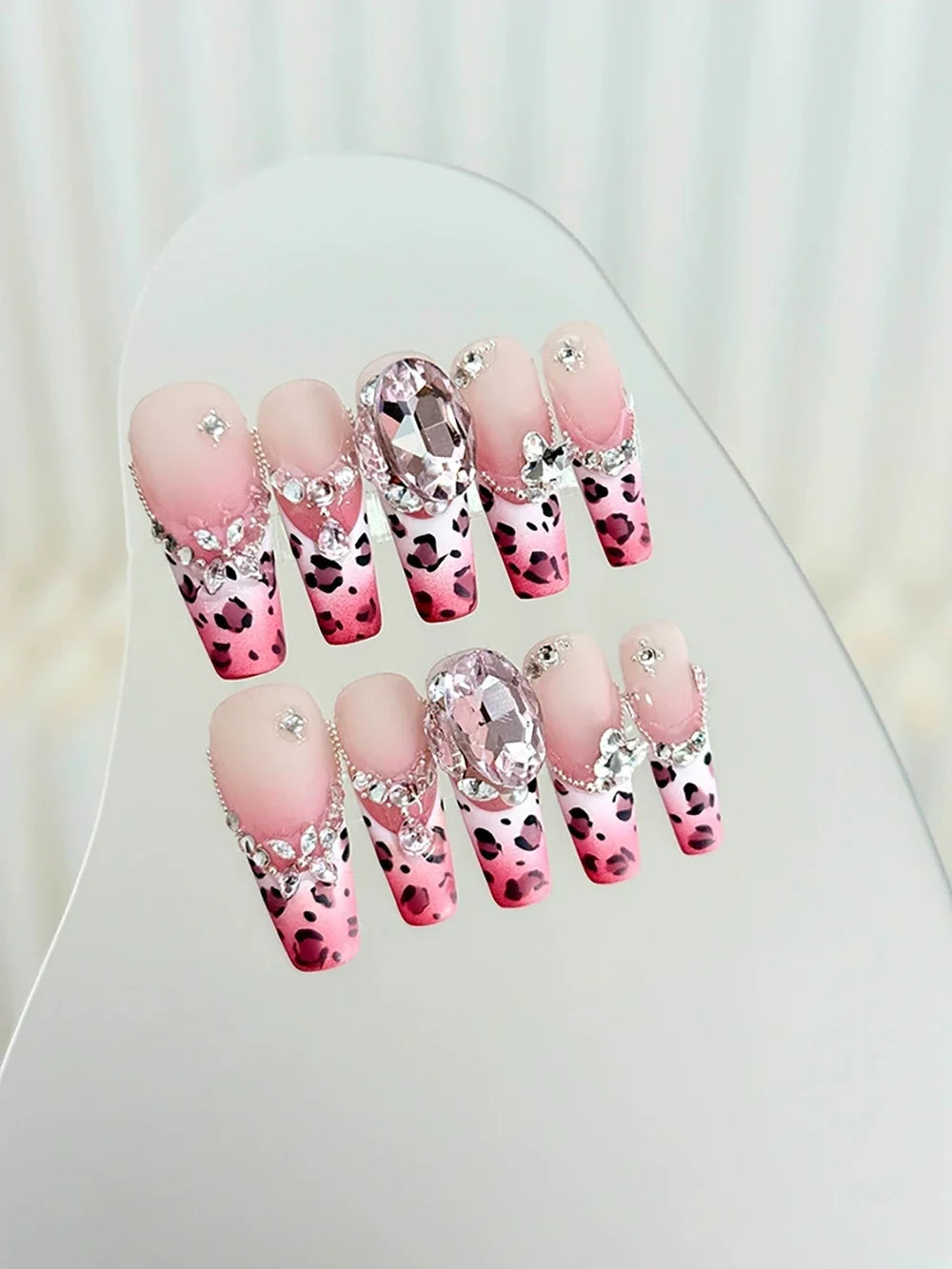 10Pcs Long Coffin Leopard Print