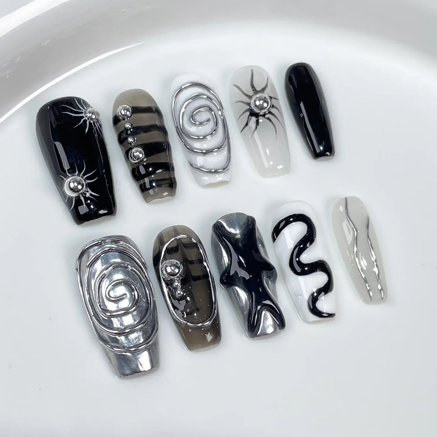 10Pcs Black Nails