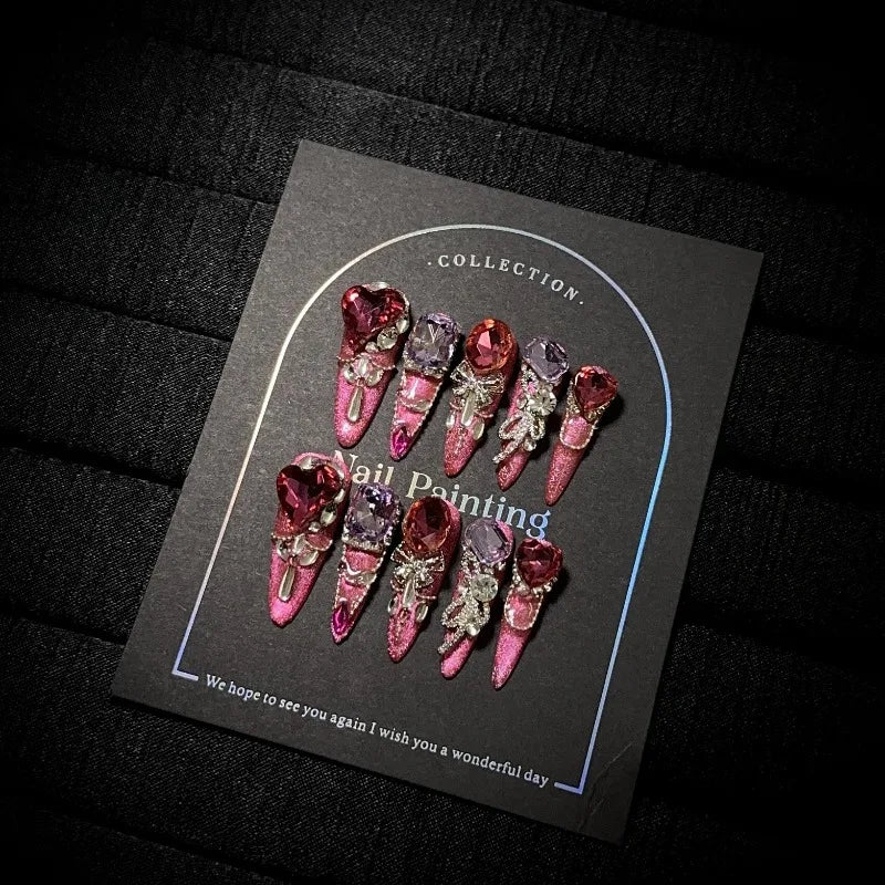 10PCS Winter Rose Red Nail