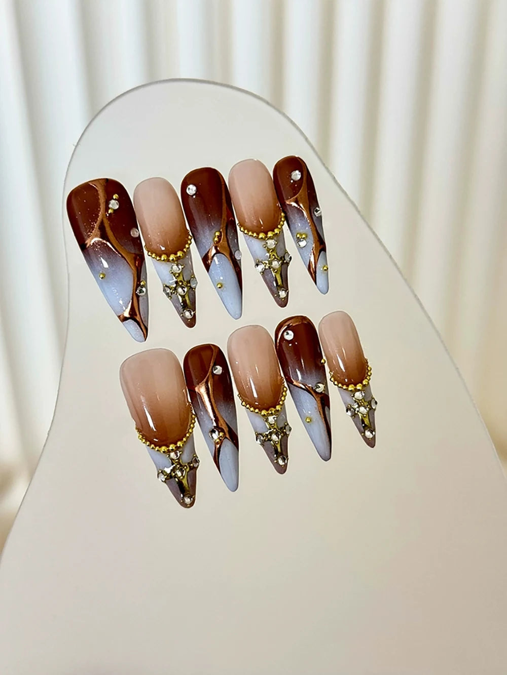 10Pcs Long Coffin Leopard Print