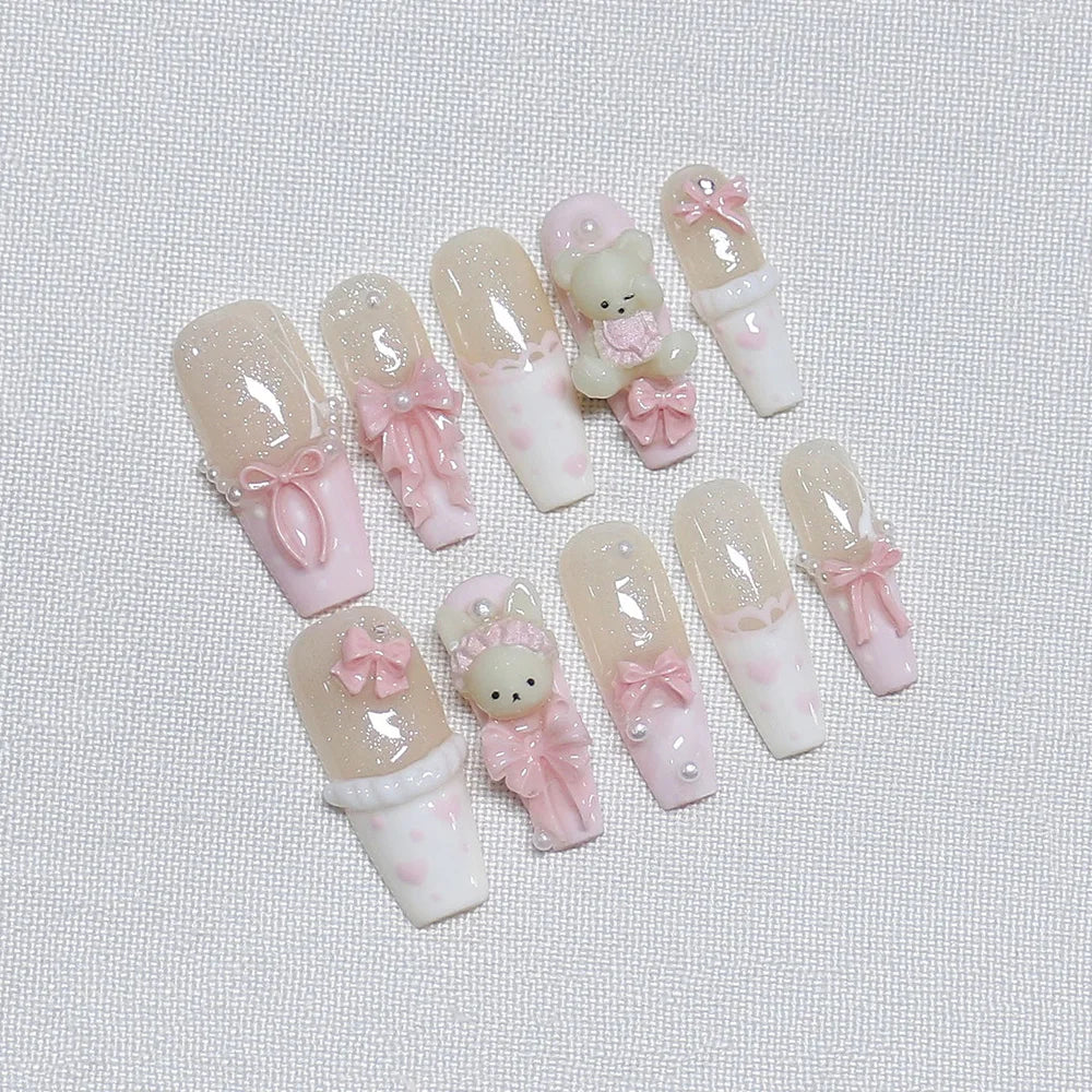 10pcs Long Trapezoid Handmade Nails