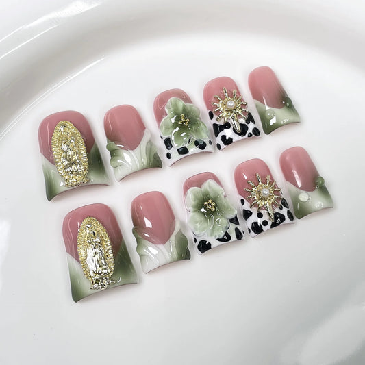 10pcs  Green French Nails