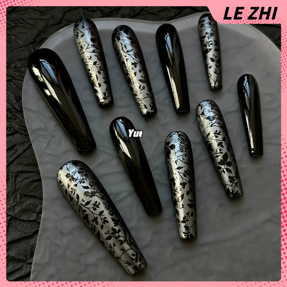 10Pcs Long Coffin Leopard Print
