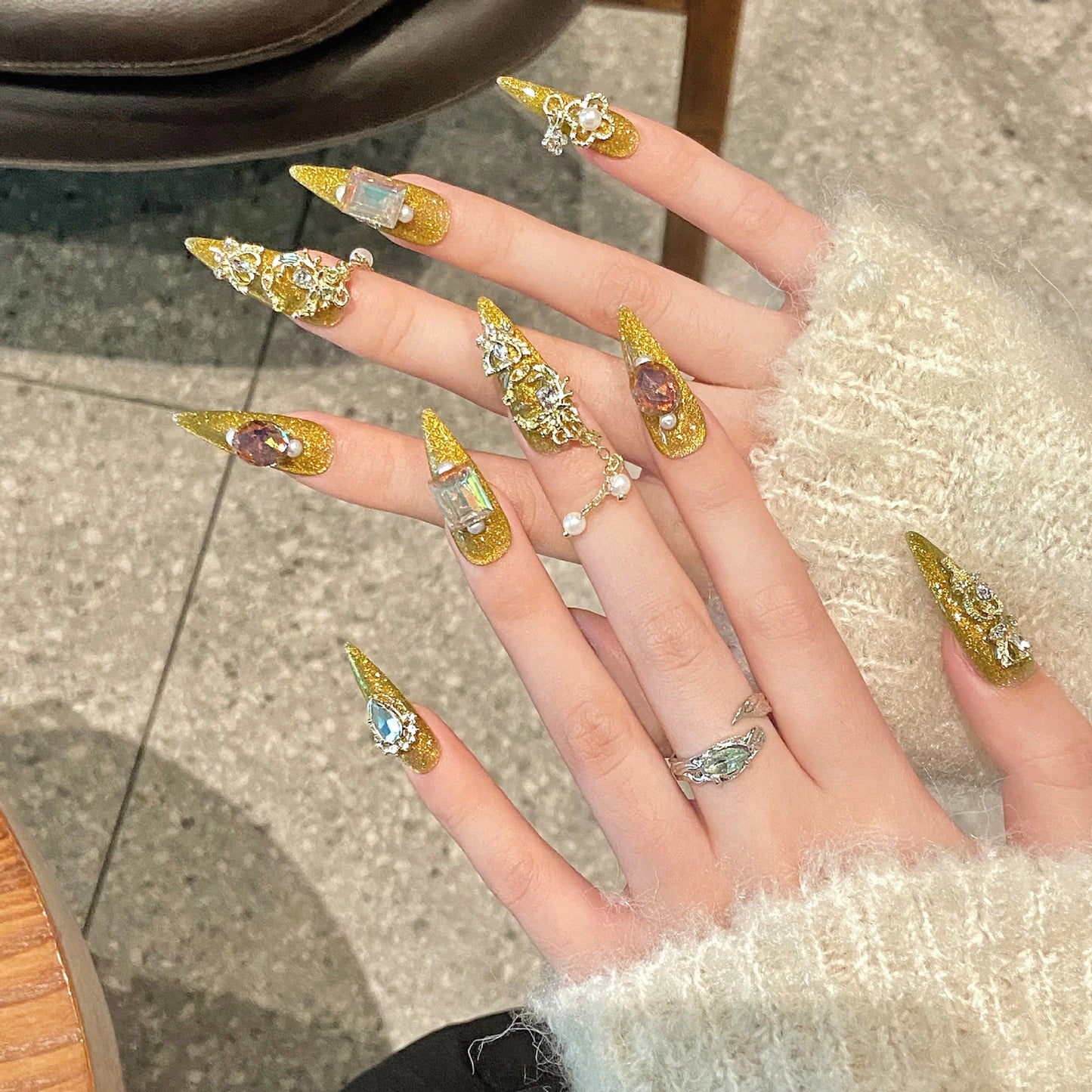 10pcs Gold Luxury Handmade Nail