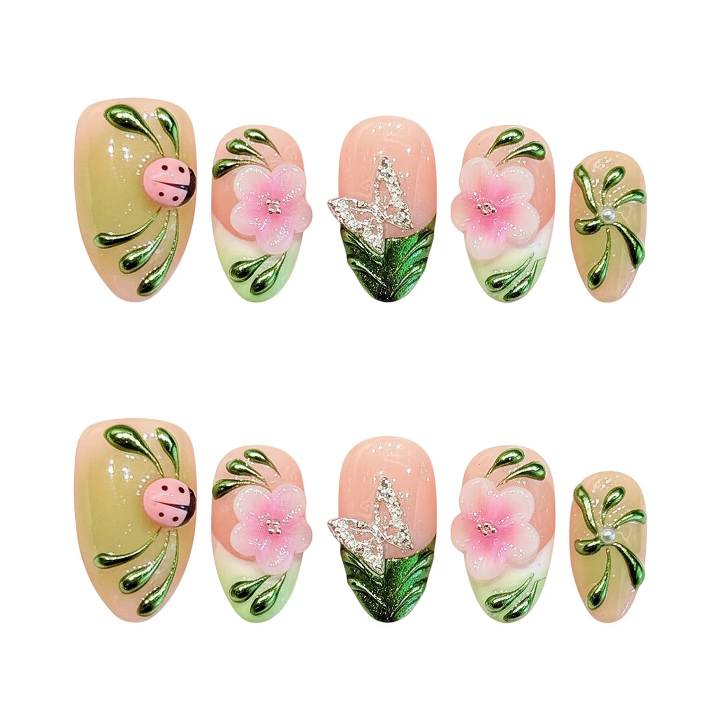10PCS Pink Green Gradient